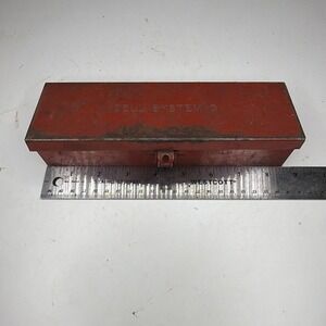 Vintage Bell System Telephone "D" 8-1/2"  Red Metal Storage Case Tin Tool Box
